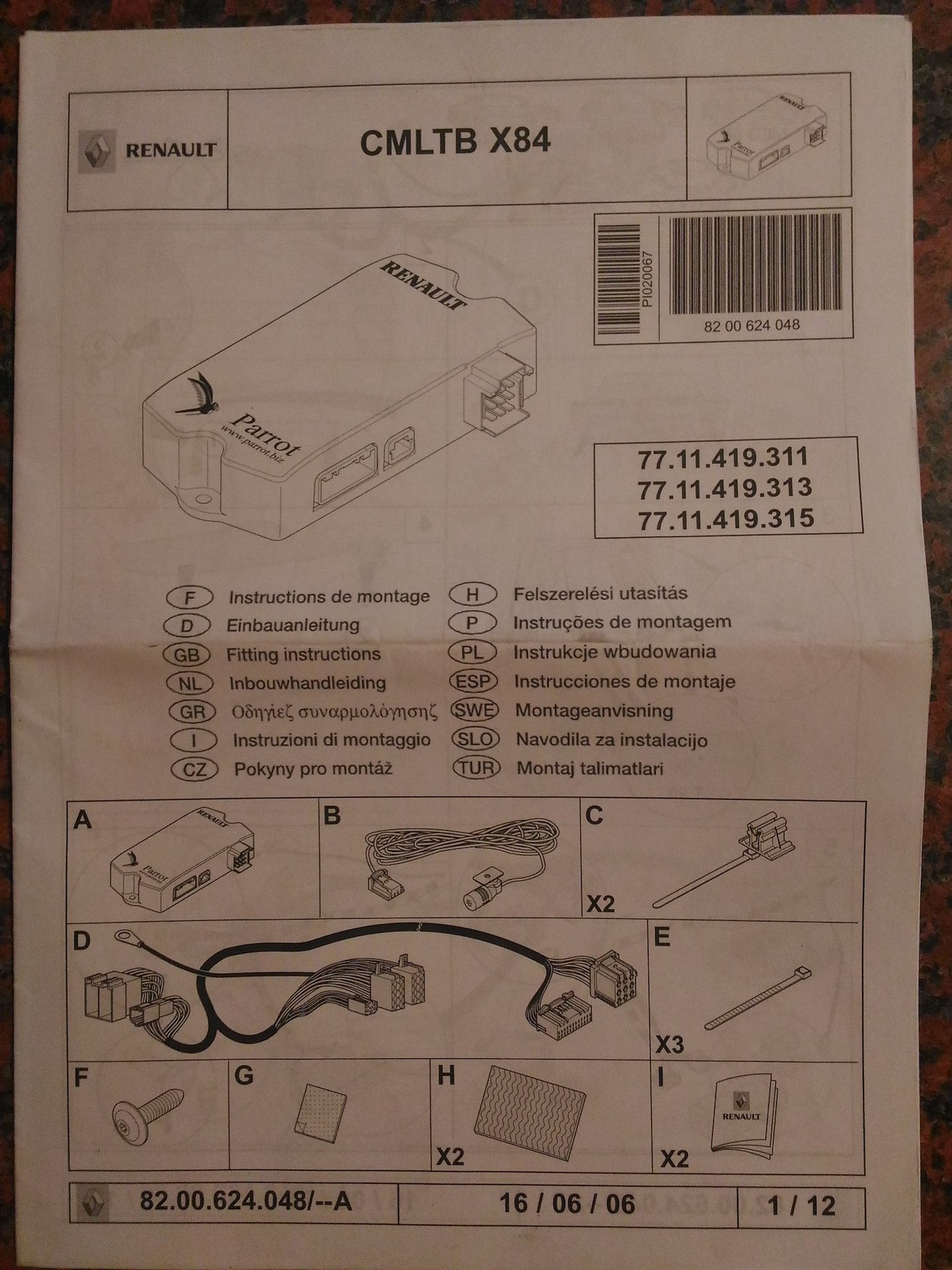 Bluetooth handsfree kit Renault Parrot CMLTB X84 - єДрайв